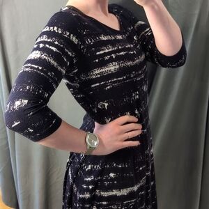 Piazza Sempione | Viscose Black and Cream 3/4 Sleeve Midi Dress Size L